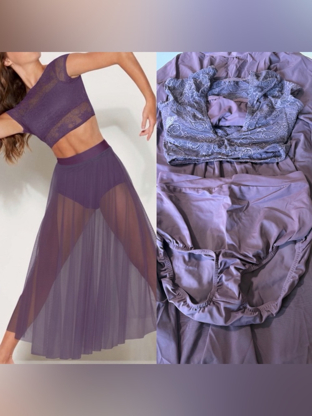Kelle dance lyrical costume purple lace WILD IS THE WIND skirt top 4309 2895 MA